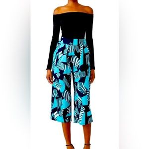 Kylie Culottes by Leota, size xs, blue, white, black, green zebra print